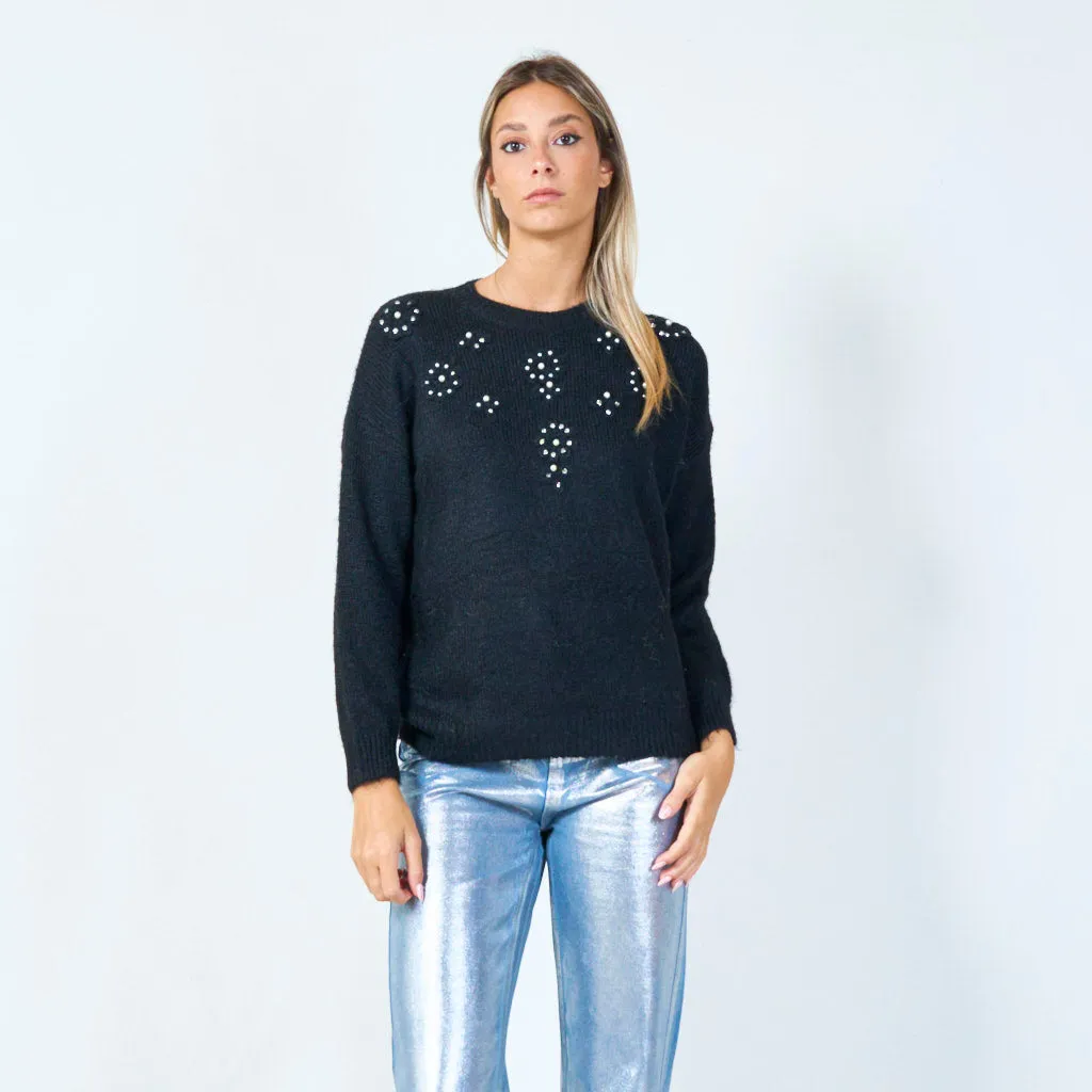 Pearl embellished cozy sweater wholesale