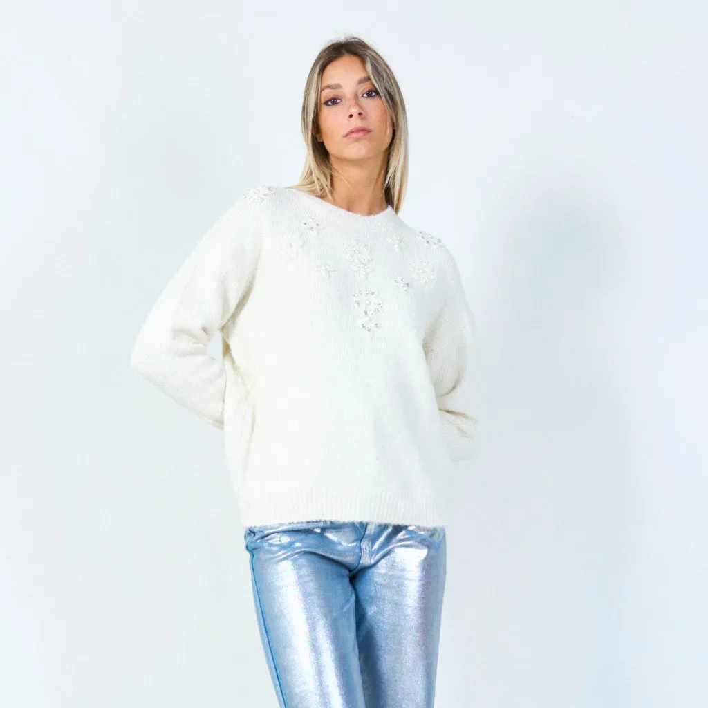 Pearl embellished cozy sweater wholesale