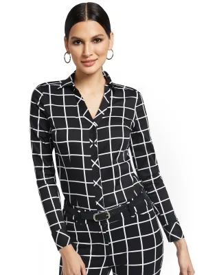 Petite Grid-Print Madison Shirt - 7th Avenue