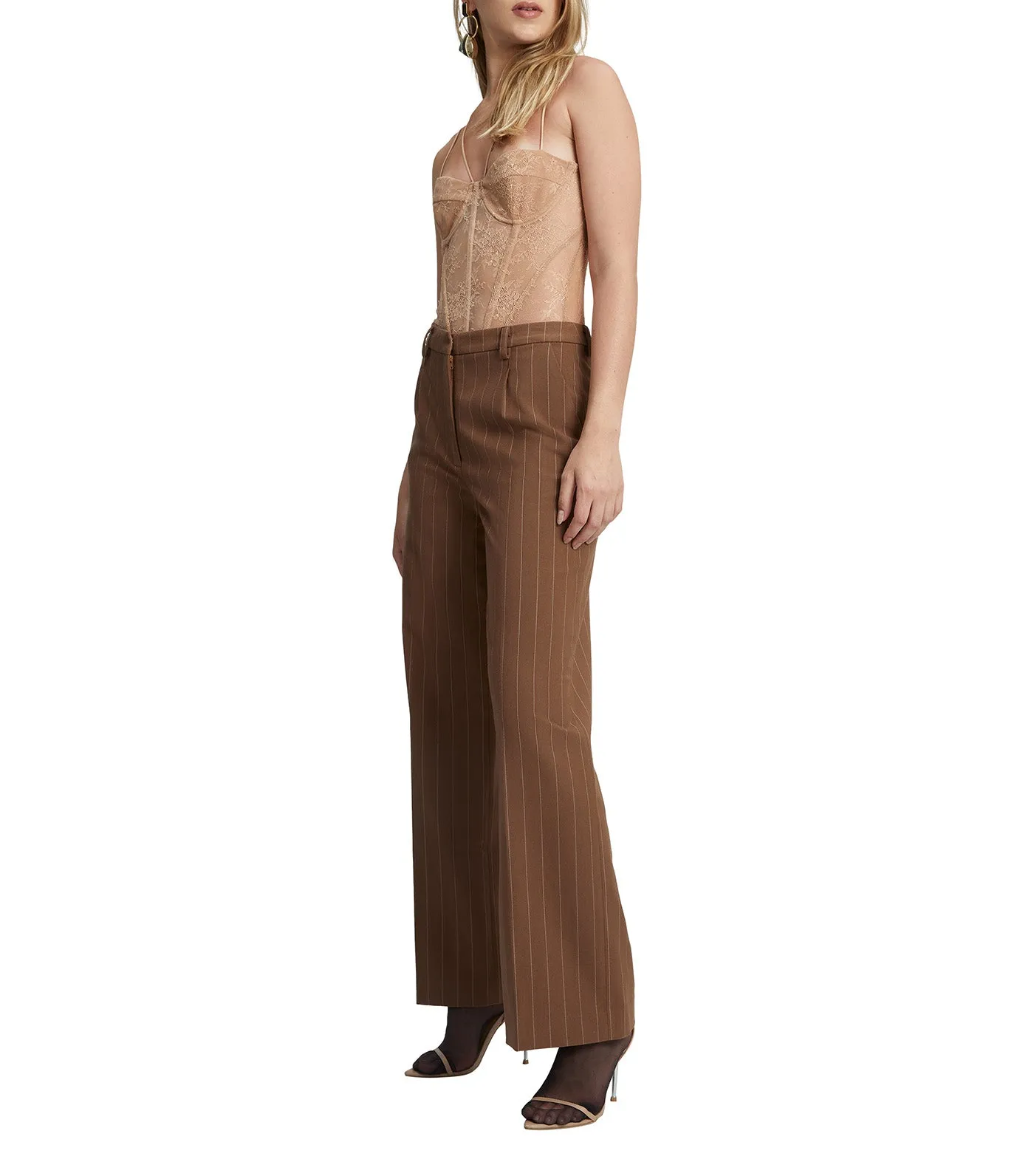 Pin Stripe Straight Pant Brown