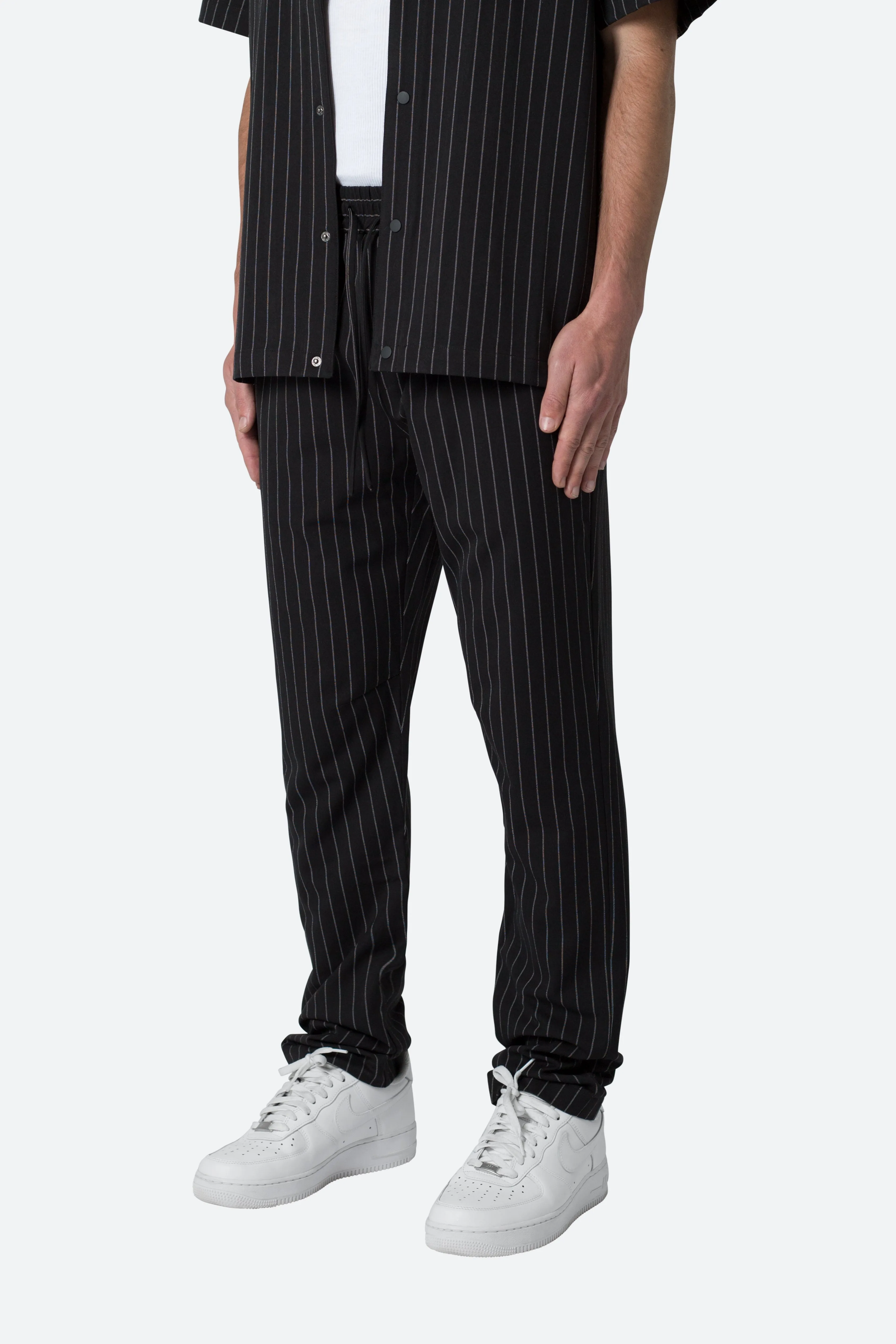 Pinstripe Drawcord Pants - Black