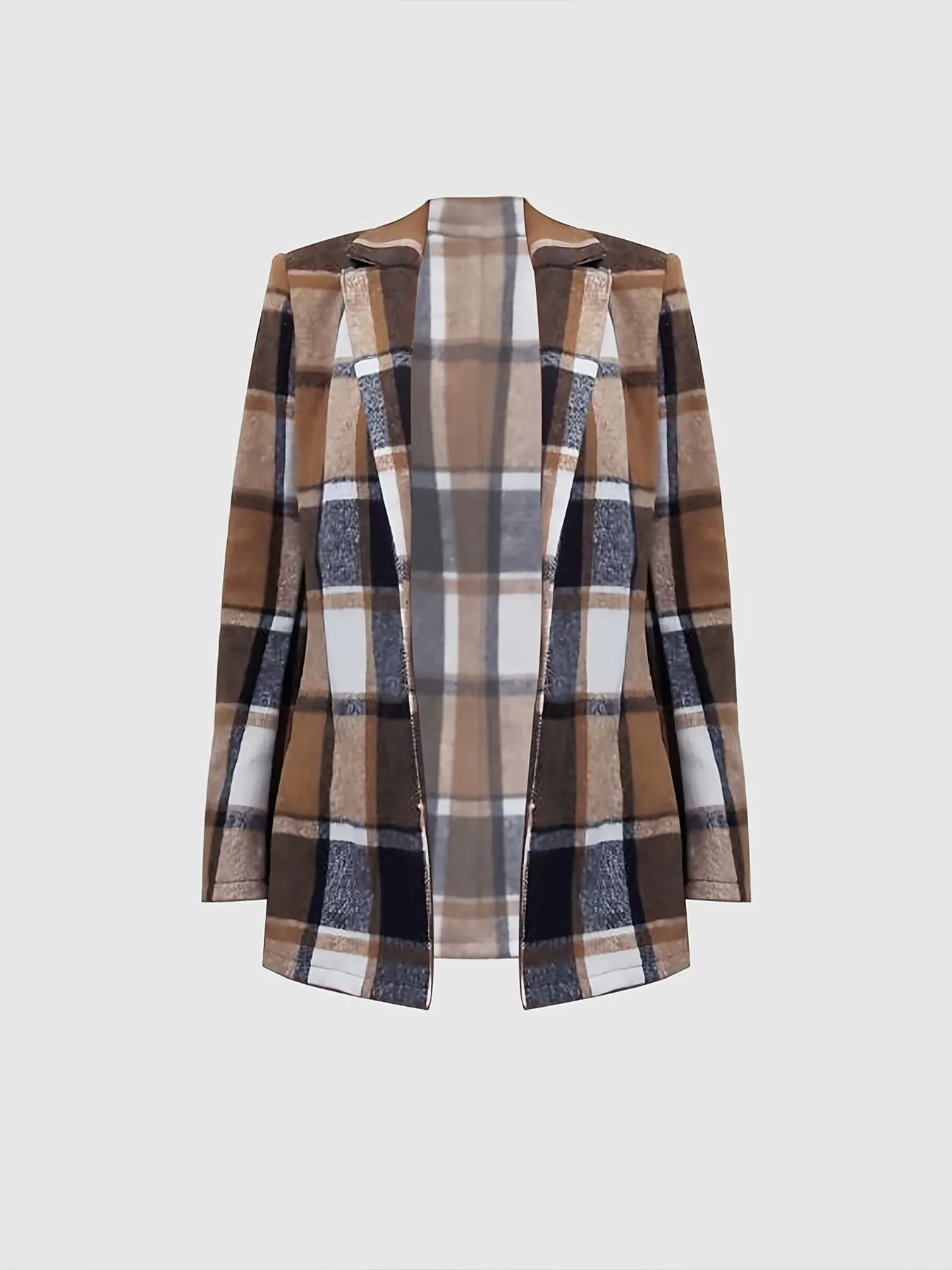 Plaid Button Down Long Sleeve Lapel Fashion Winter Blazer