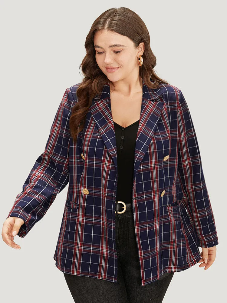 Plaid Suit Collar Button Up Pocket Blazer