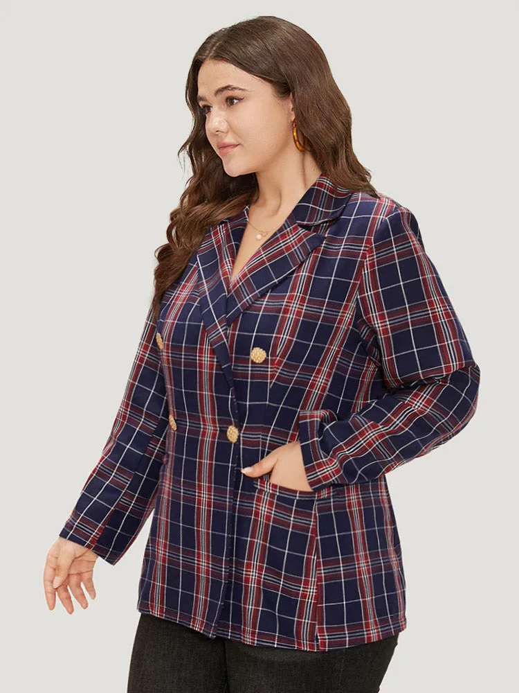 Plaid Suit Collar Button Up Pocket Blazer