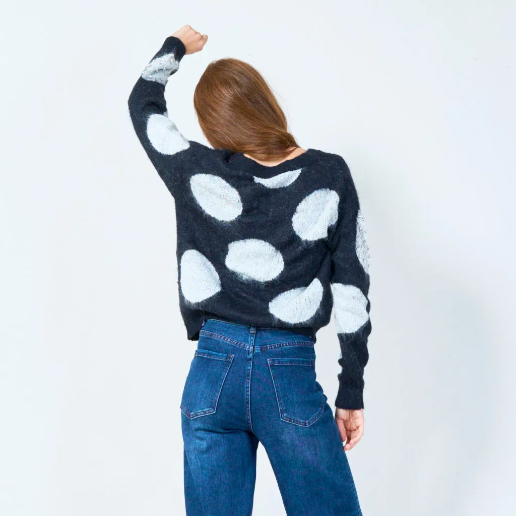 Polka dot cardigan with embellishments wholesale