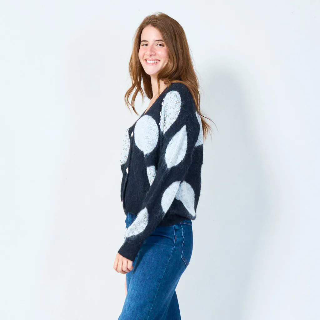 Polka dot cardigan with embellishments wholesale