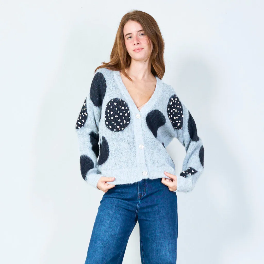 Polka dot cardigan with embellishments wholesale