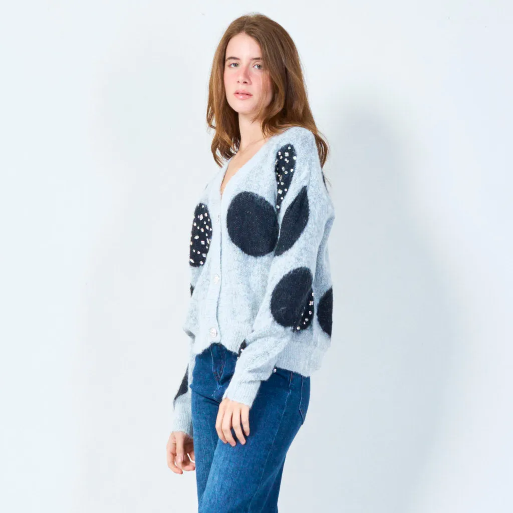 Polka dot cardigan with embellishments wholesale