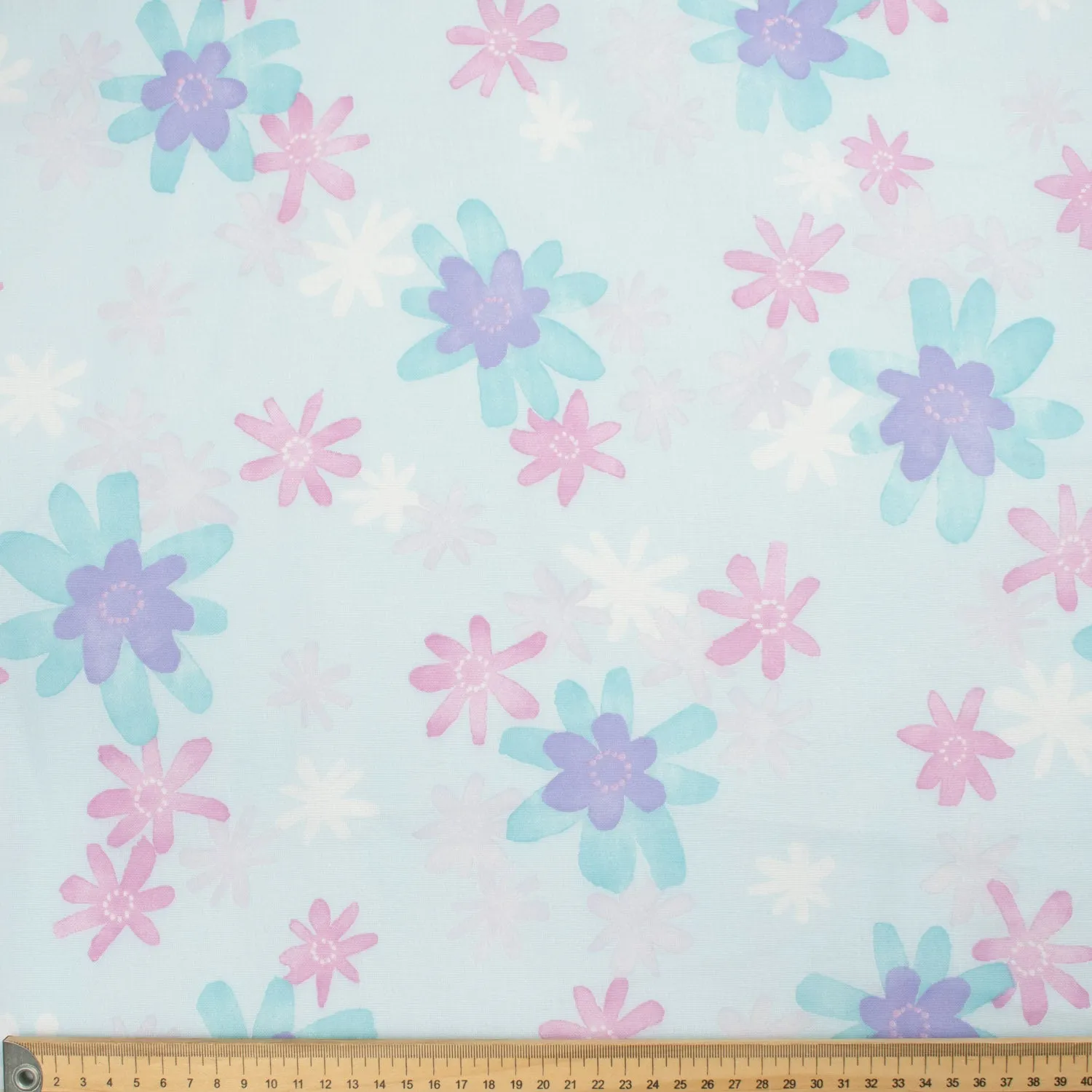 Printed Cotton Voile Design-60 Pink & Purple Flowers on Sky Blue