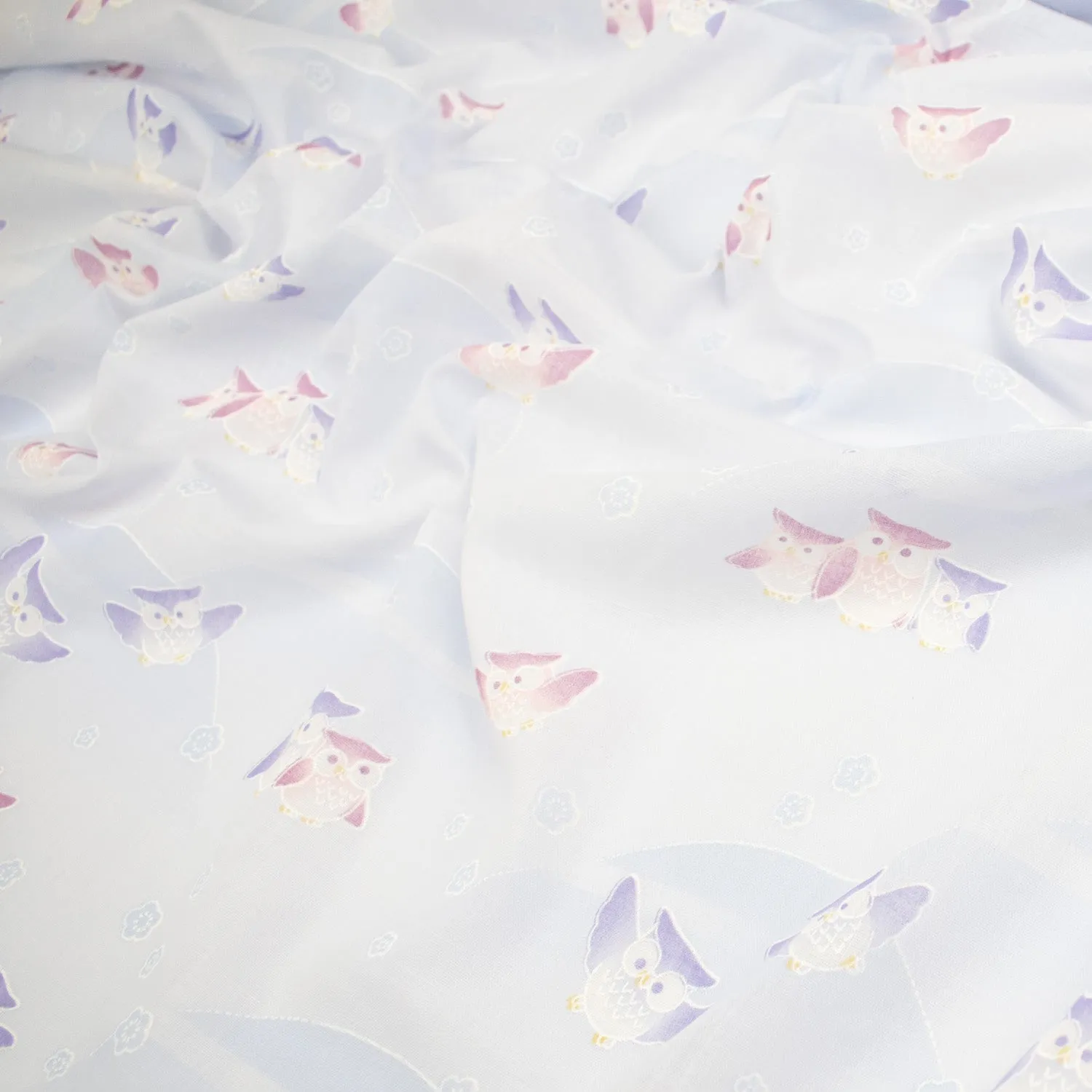 Printed Cotton Voile Design-8 Purple Owls on Light Lilac