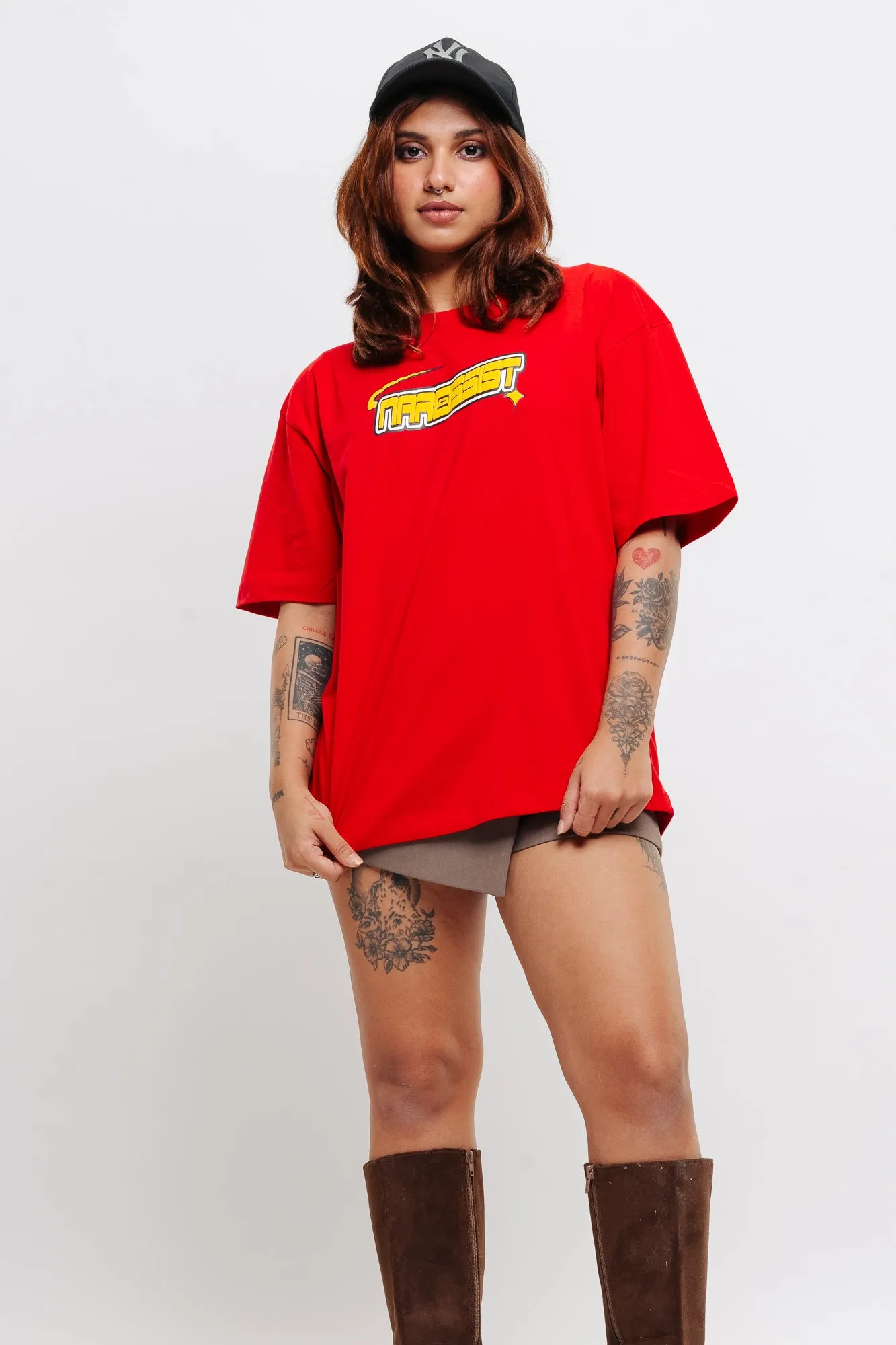 Red Narcissist Oversized Tees