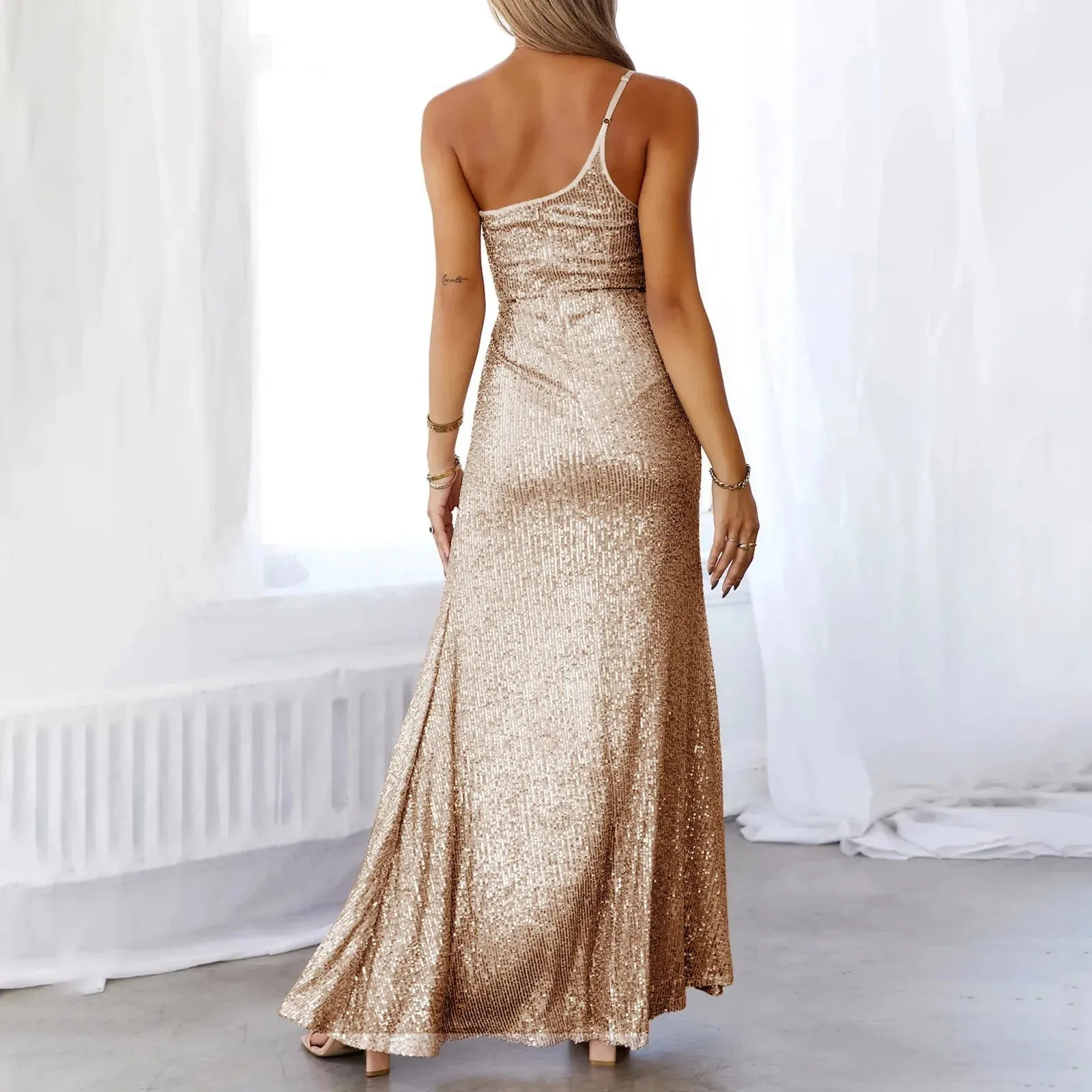 Sequin Sling Long A-line Sexy Nightclub Wedding Evening Clo Thing Casual Elegant Dress