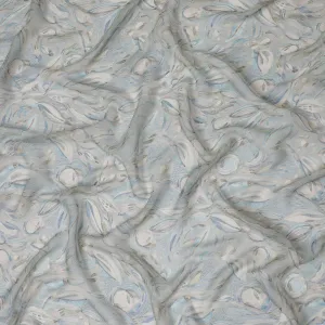 Serenity Blue Synthetic Chiffon Fabric, Elegant Feather Pattern, 110cm Wide - Shop Online for Crafts & Garments-D18118