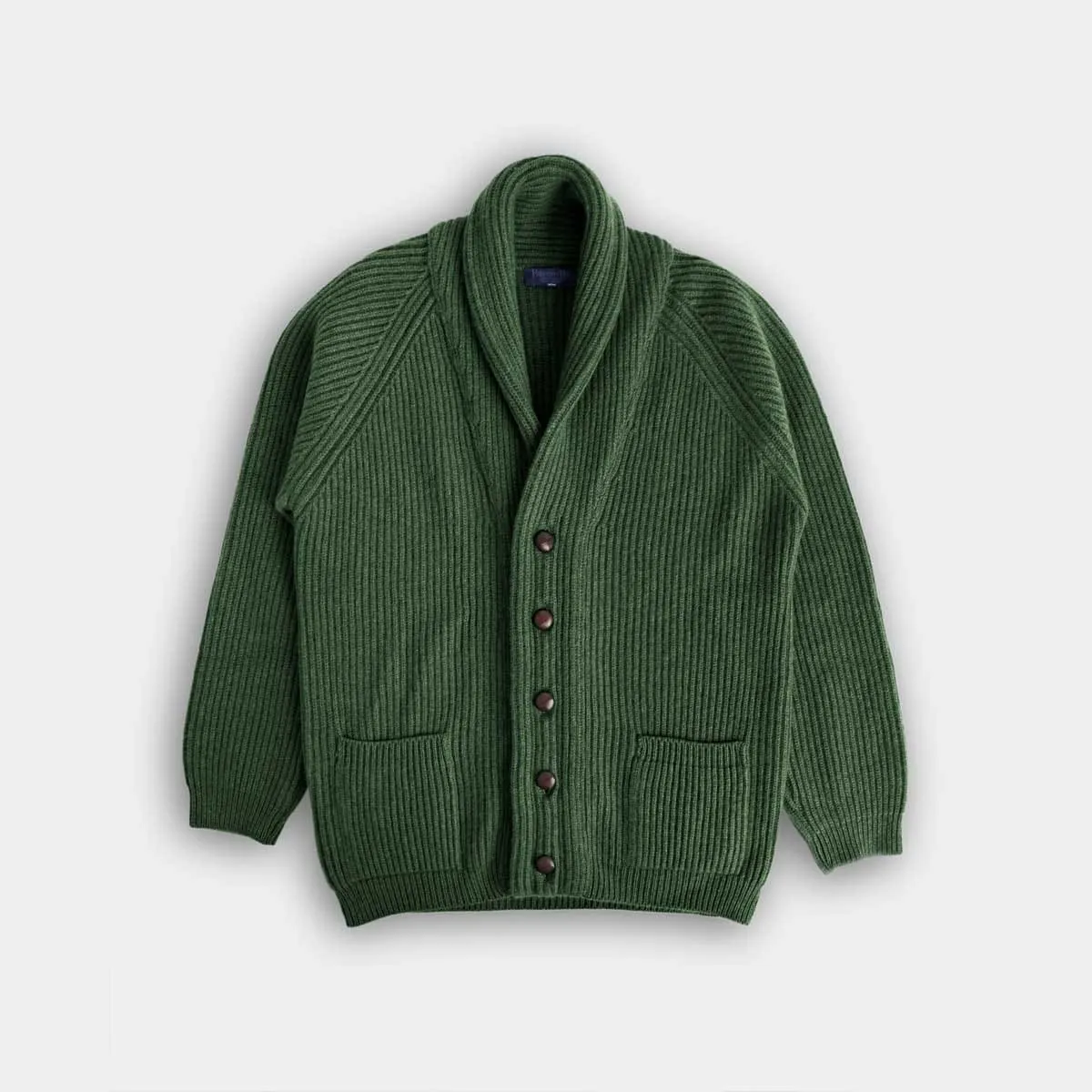 Serpentine Green Shawl Collar Cashmere Cardigan