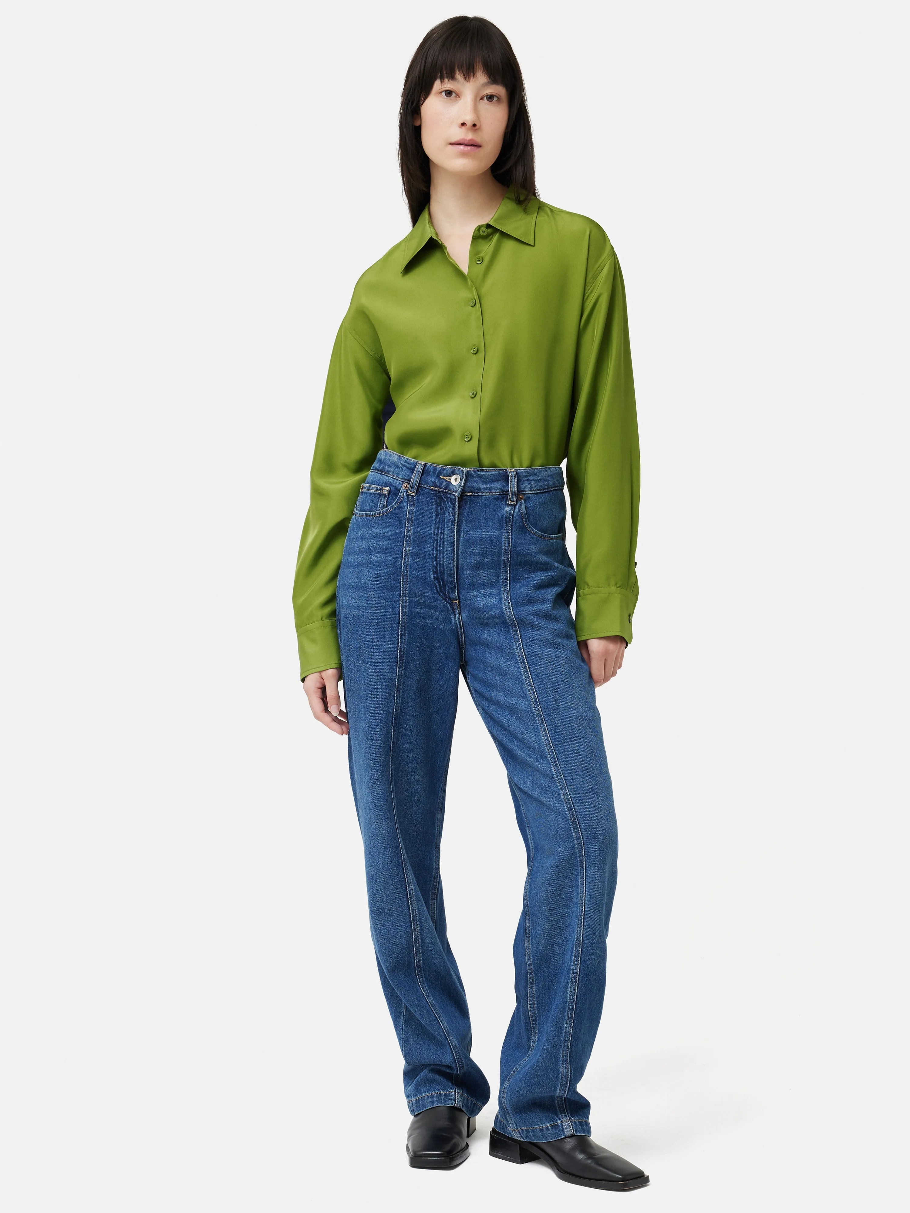 Silk Habotai Relaxed Shirt | Green