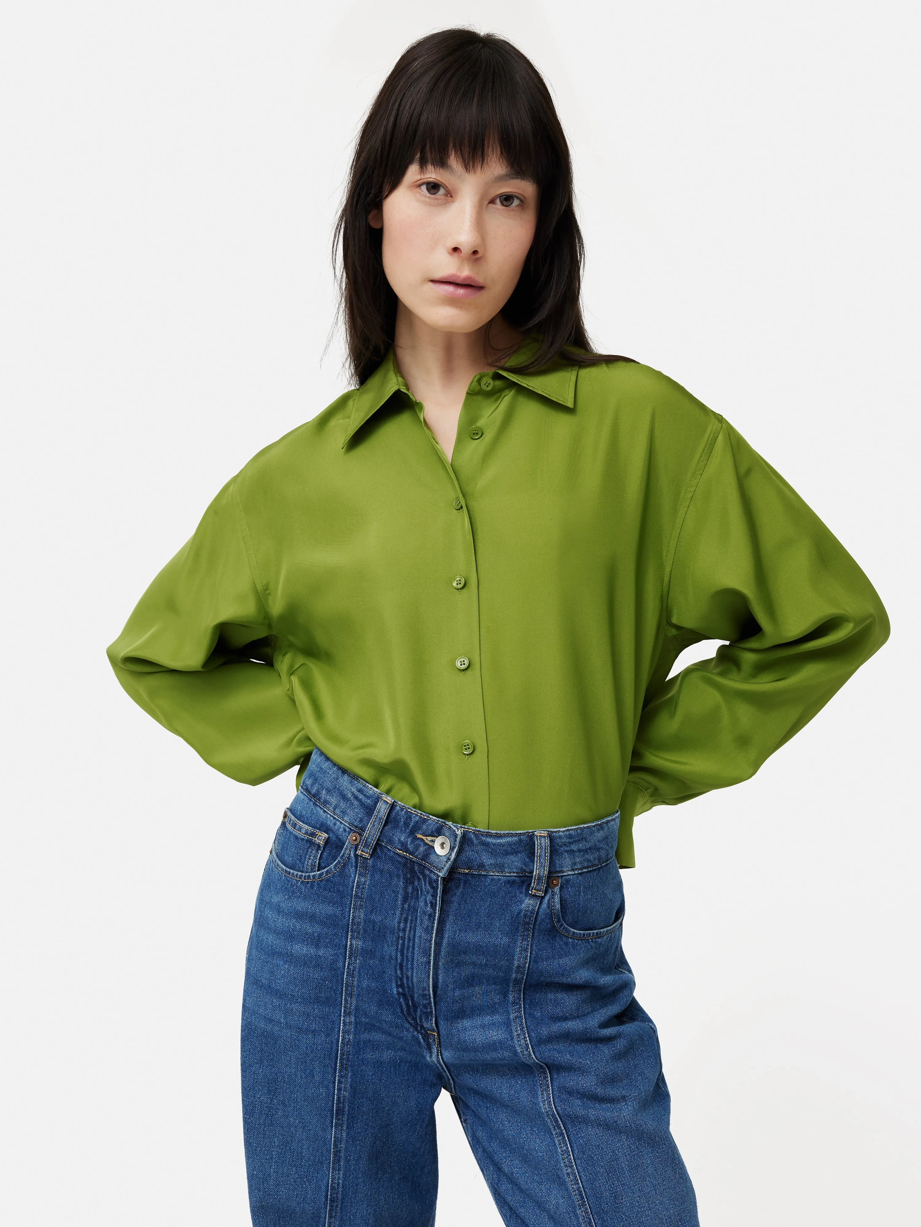 Silk Habotai Relaxed Shirt | Green