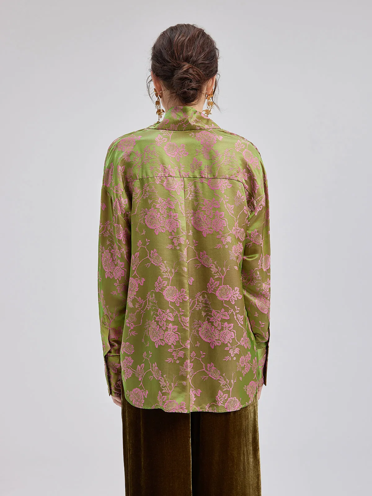 Silk Jacquard Mandarin Collar Top