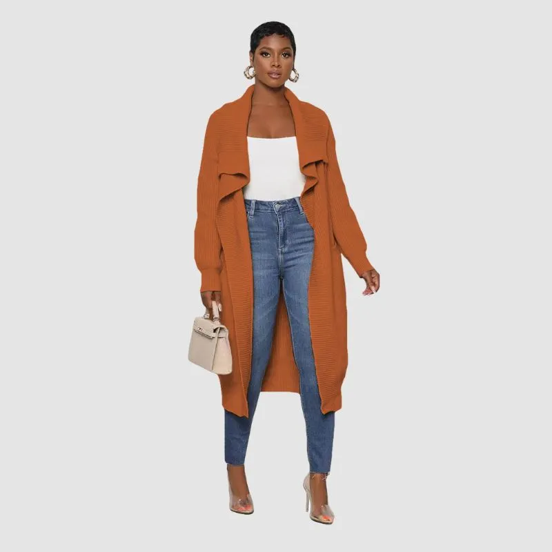 Solid Color Long Knit Cardigans