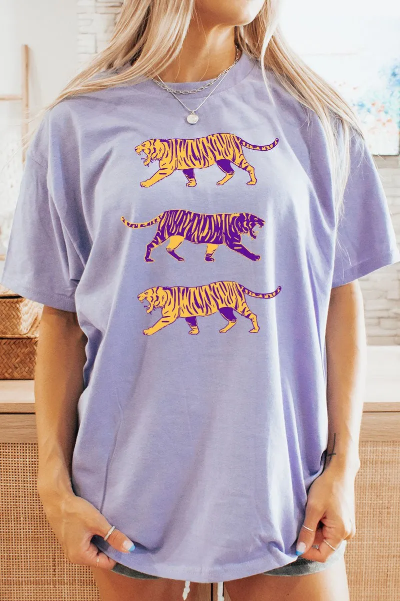 Stacked Purple Tigers Short Sleeve Relaxed Fit T-Shirt