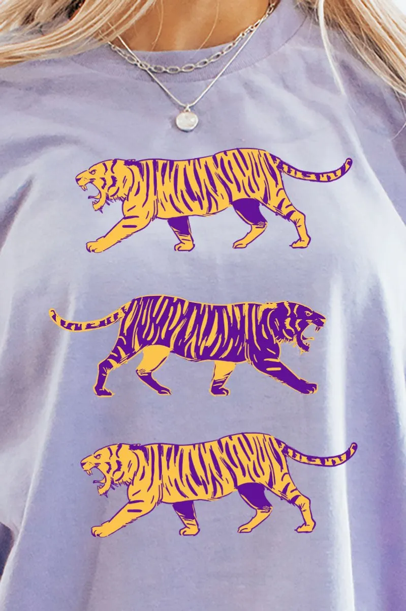 Stacked Purple Tigers Short Sleeve Relaxed Fit T-Shirt