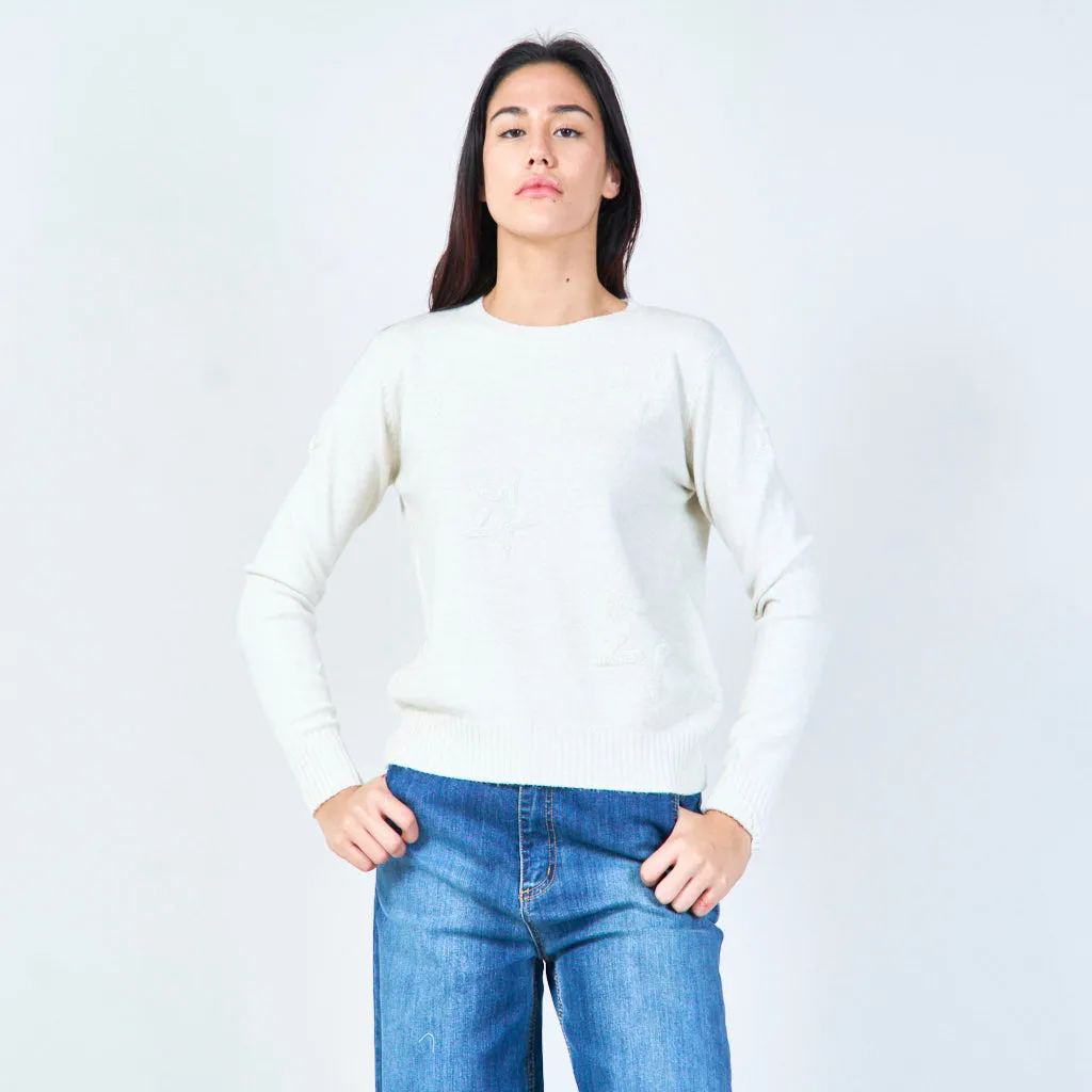 Star-embossed crew neck sweater wholesale