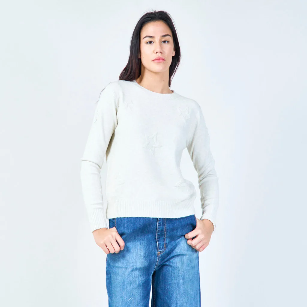 Star-embossed crew neck sweater wholesale