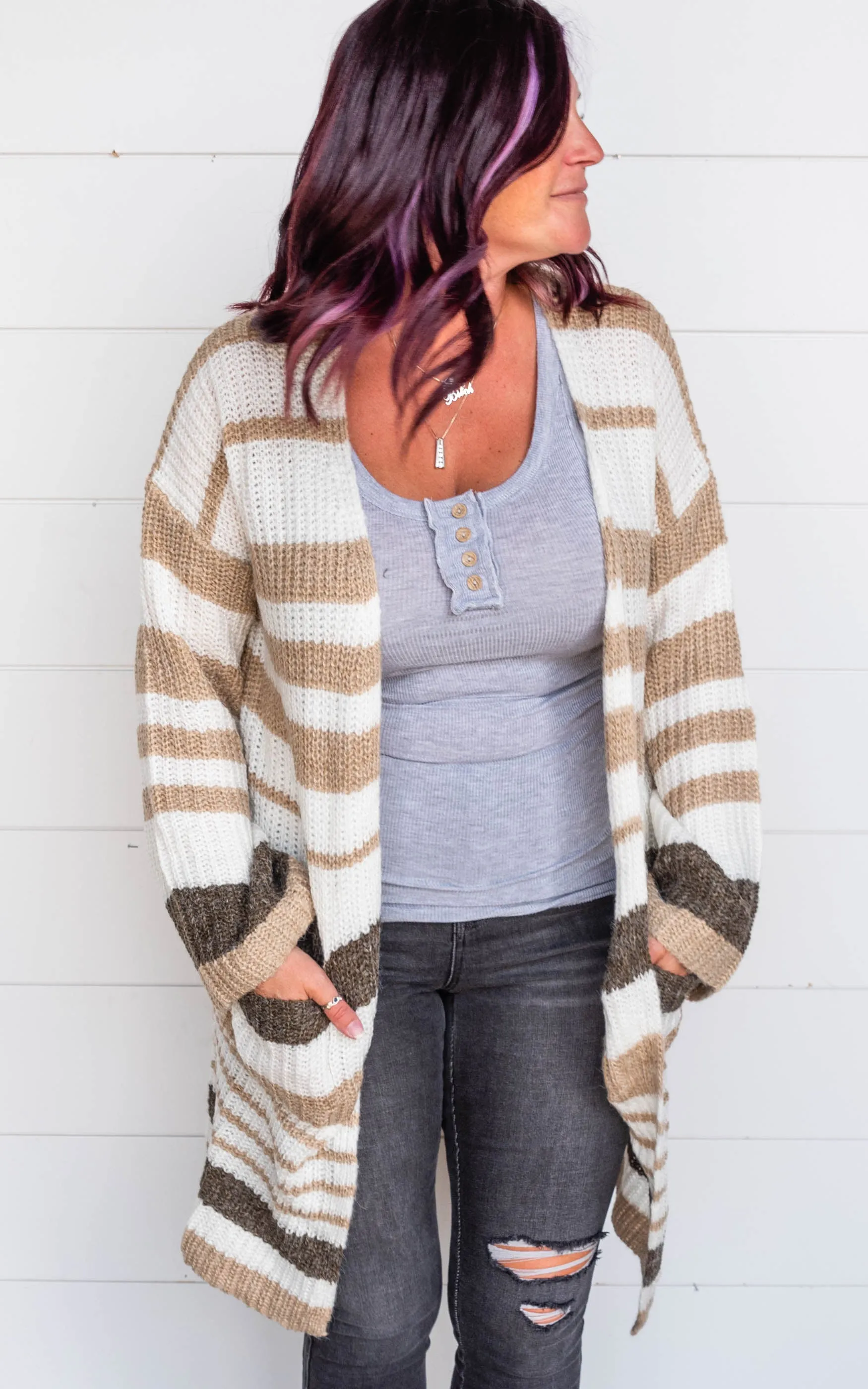 Striped Chunky Knit Full Body Cardigan