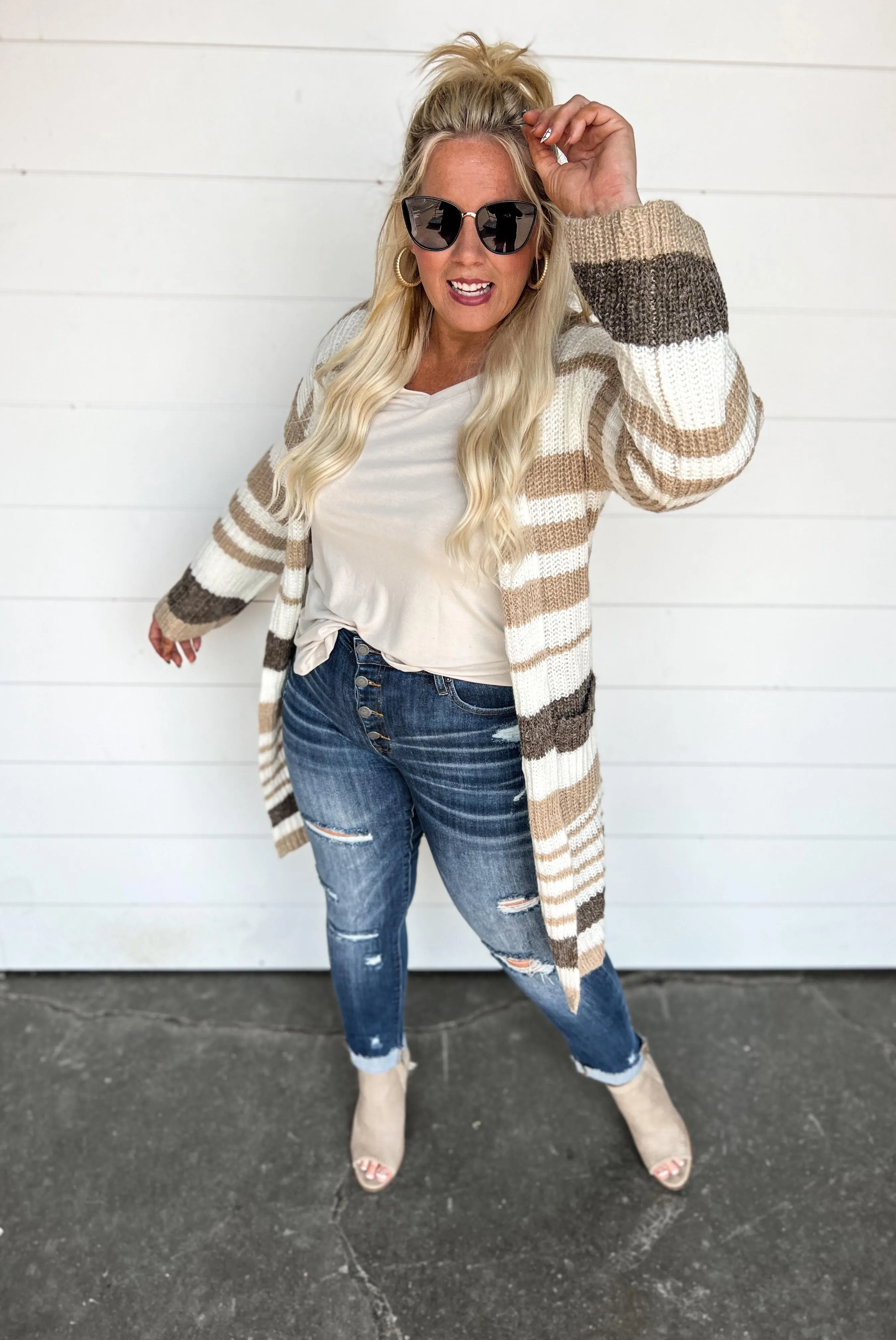 Striped Chunky Knit Full Body Cardigan