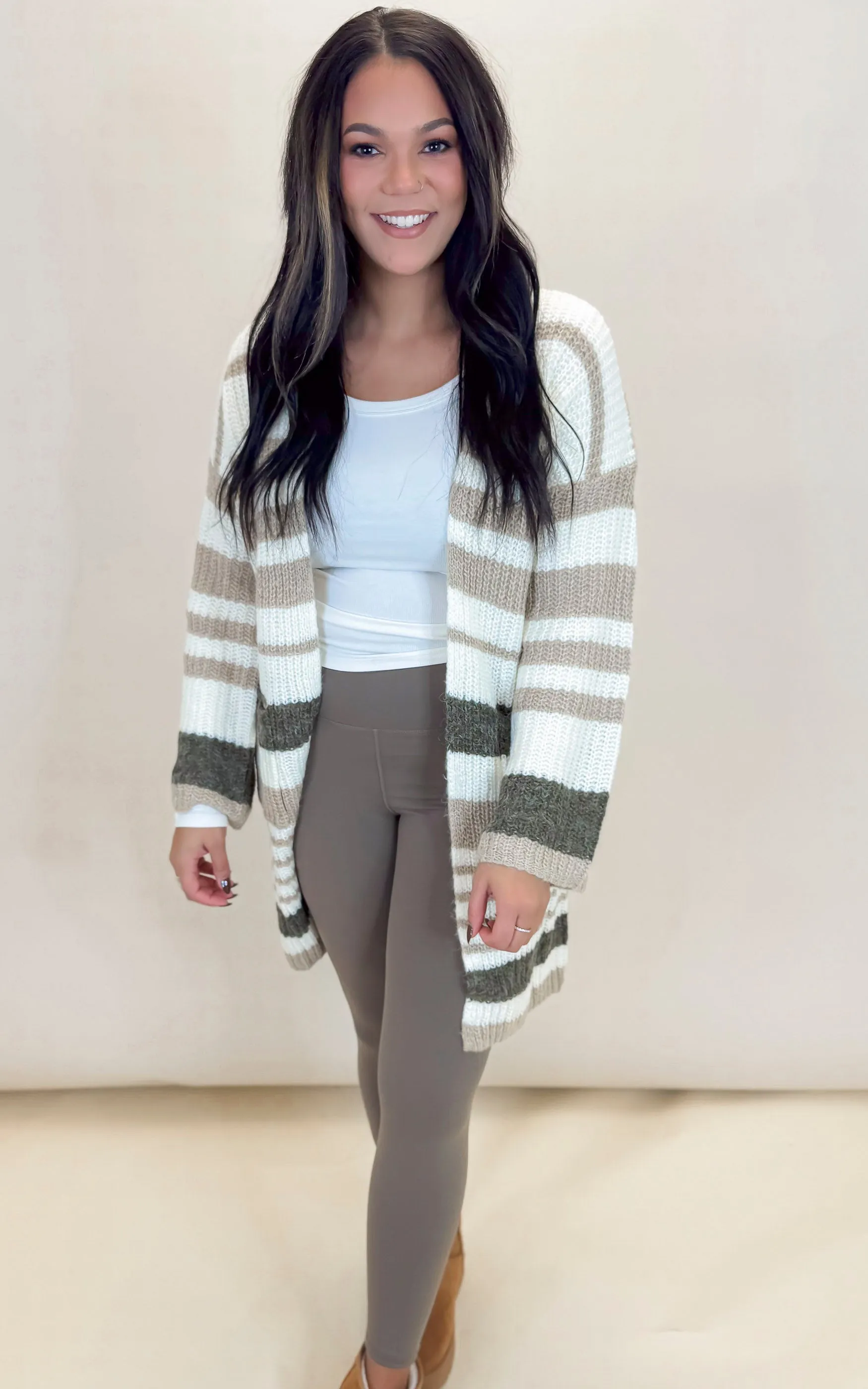 Striped Chunky Knit Full Body Cardigan