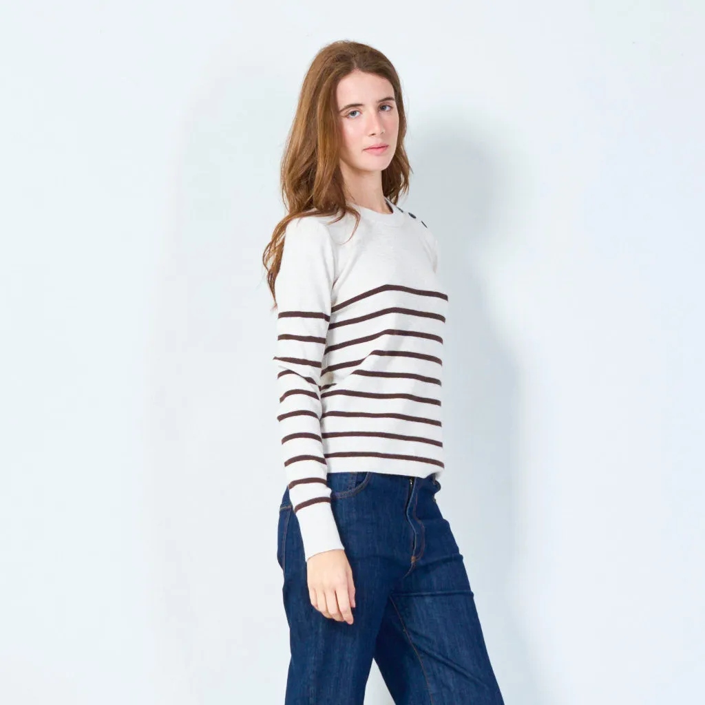 Striped crewneck sweater with button detail wholesale