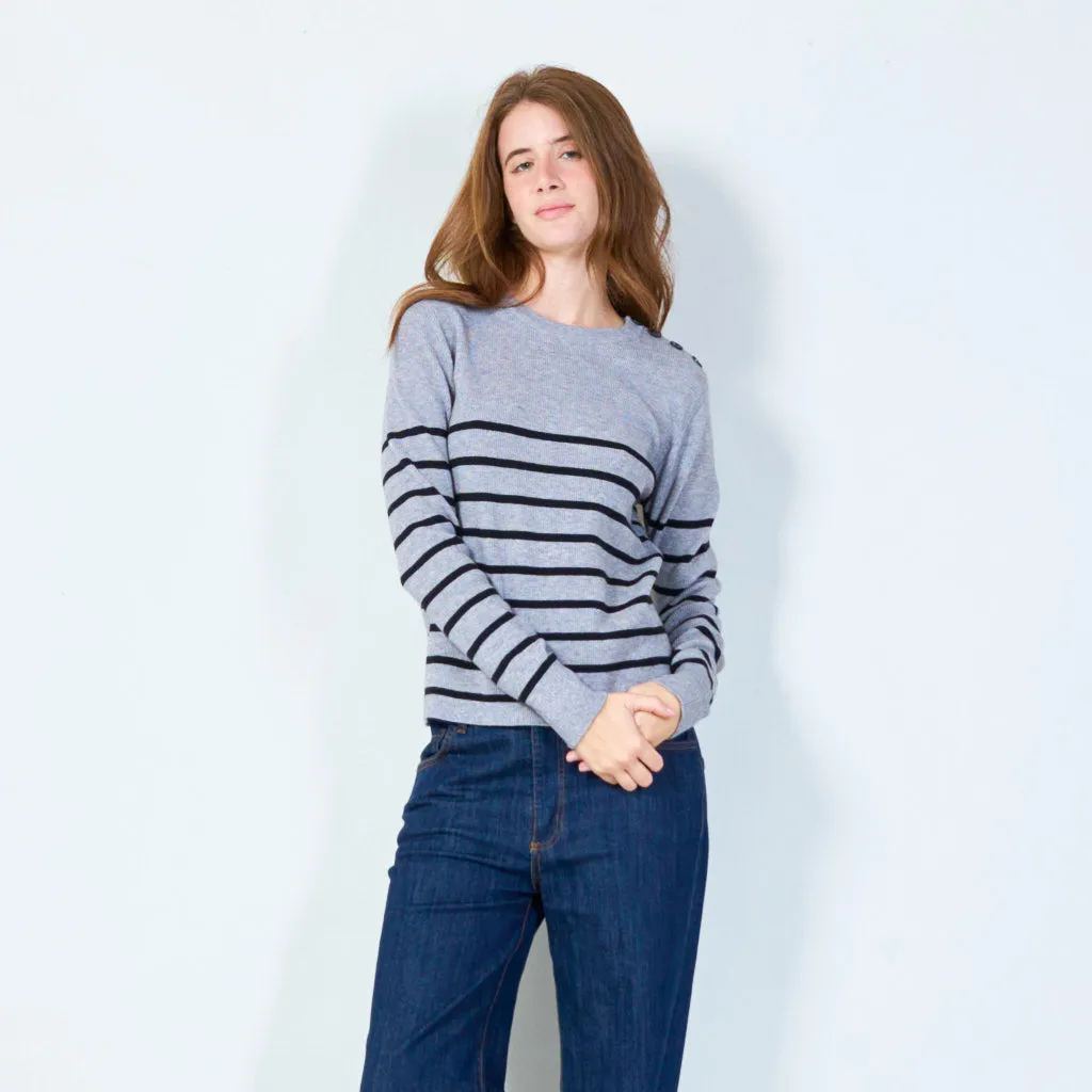 Striped crewneck sweater with button detail wholesale