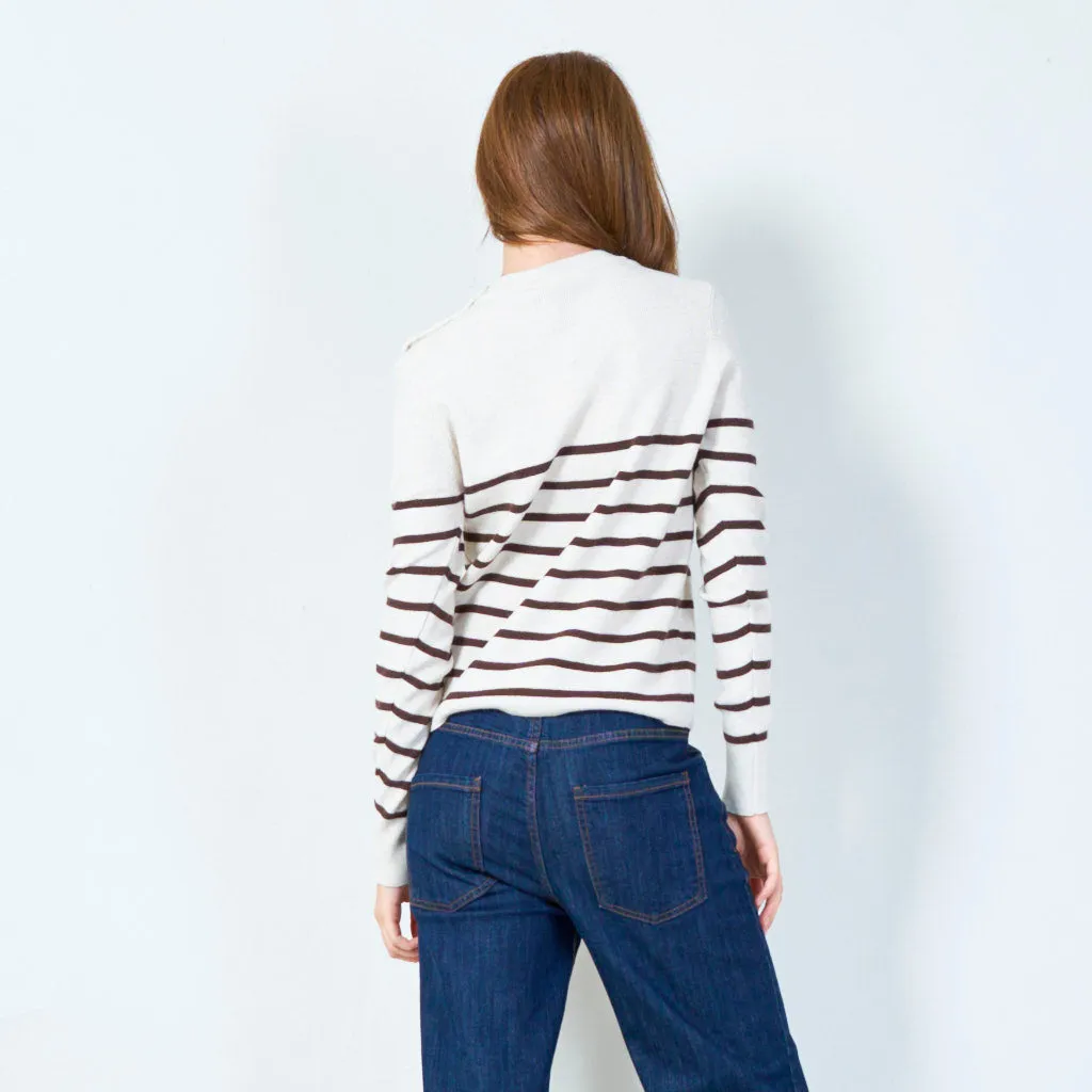 Striped crewneck sweater with button detail wholesale