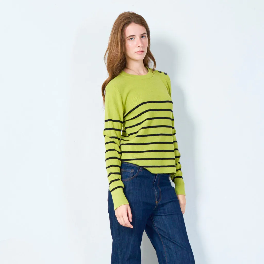 Striped crewneck sweater with button detail wholesale