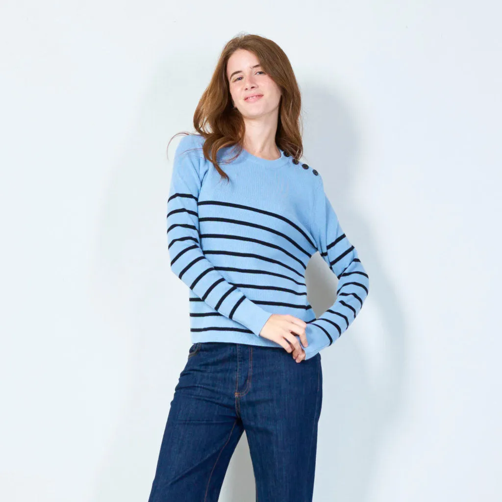 Striped crewneck sweater with button detail wholesale