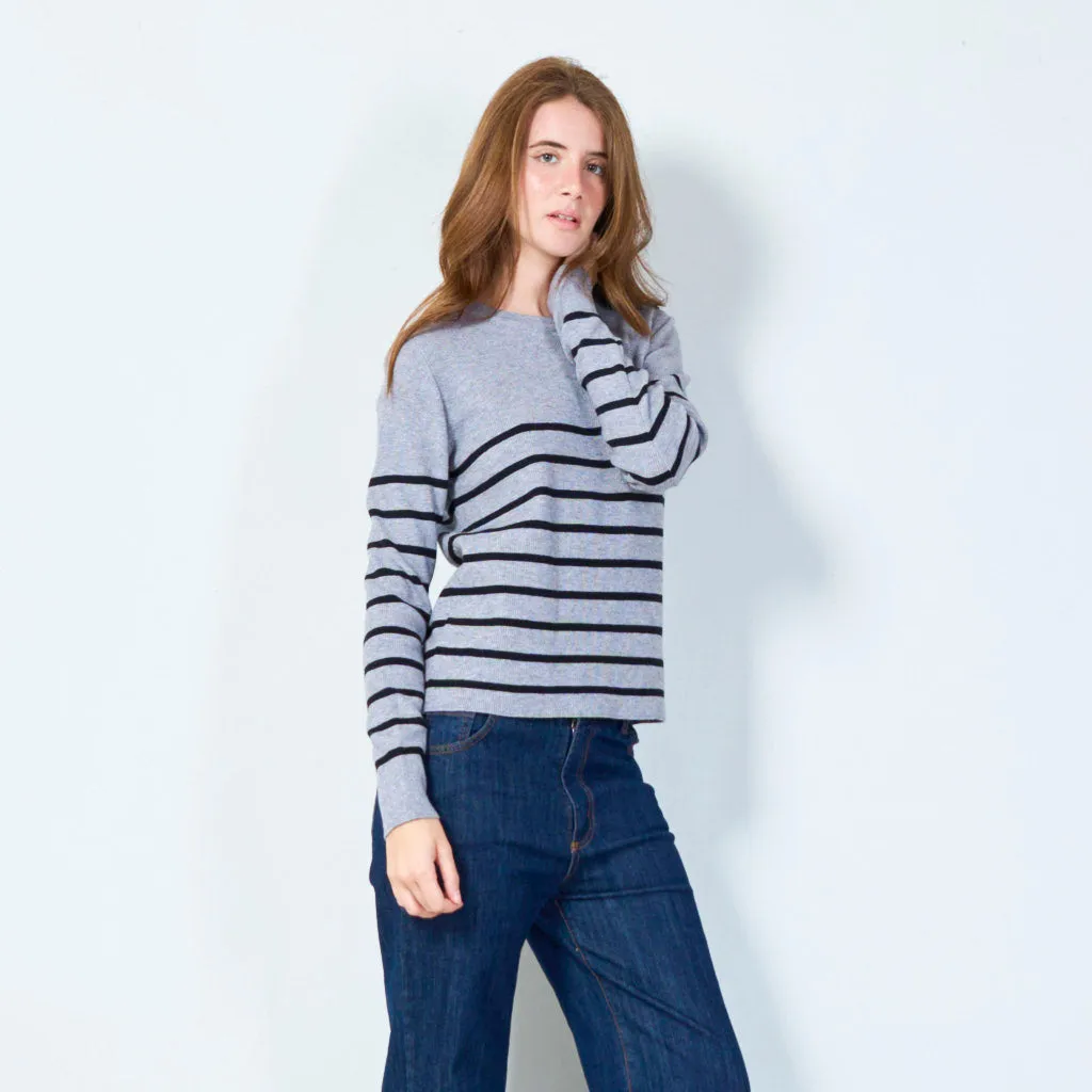 Striped crewneck sweater with button detail wholesale