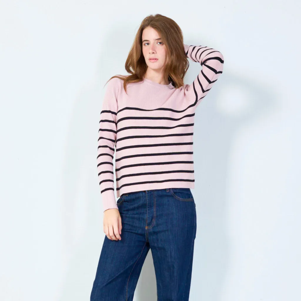 Striped crewneck sweater with button detail wholesale