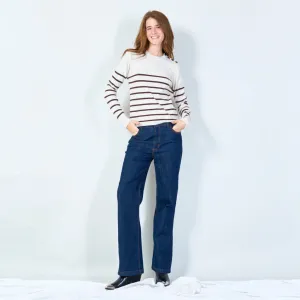 Striped crewneck sweater with button detail wholesale