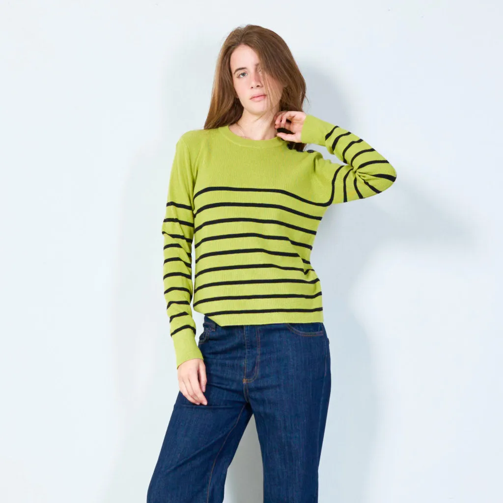 Striped crewneck sweater with button detail wholesale