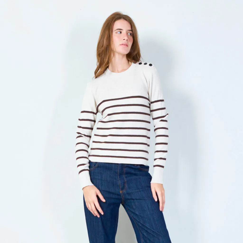 Striped crewneck sweater with button detail wholesale