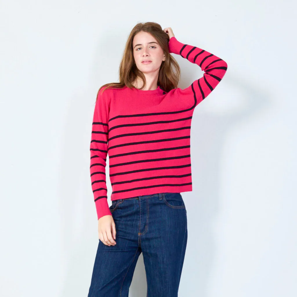 Striped crewneck sweater with button detail wholesale