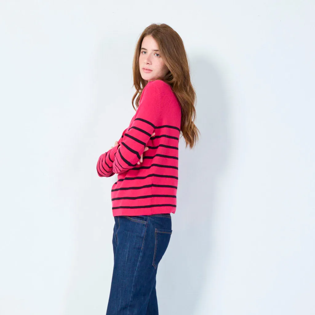 Striped crewneck sweater with button detail wholesale