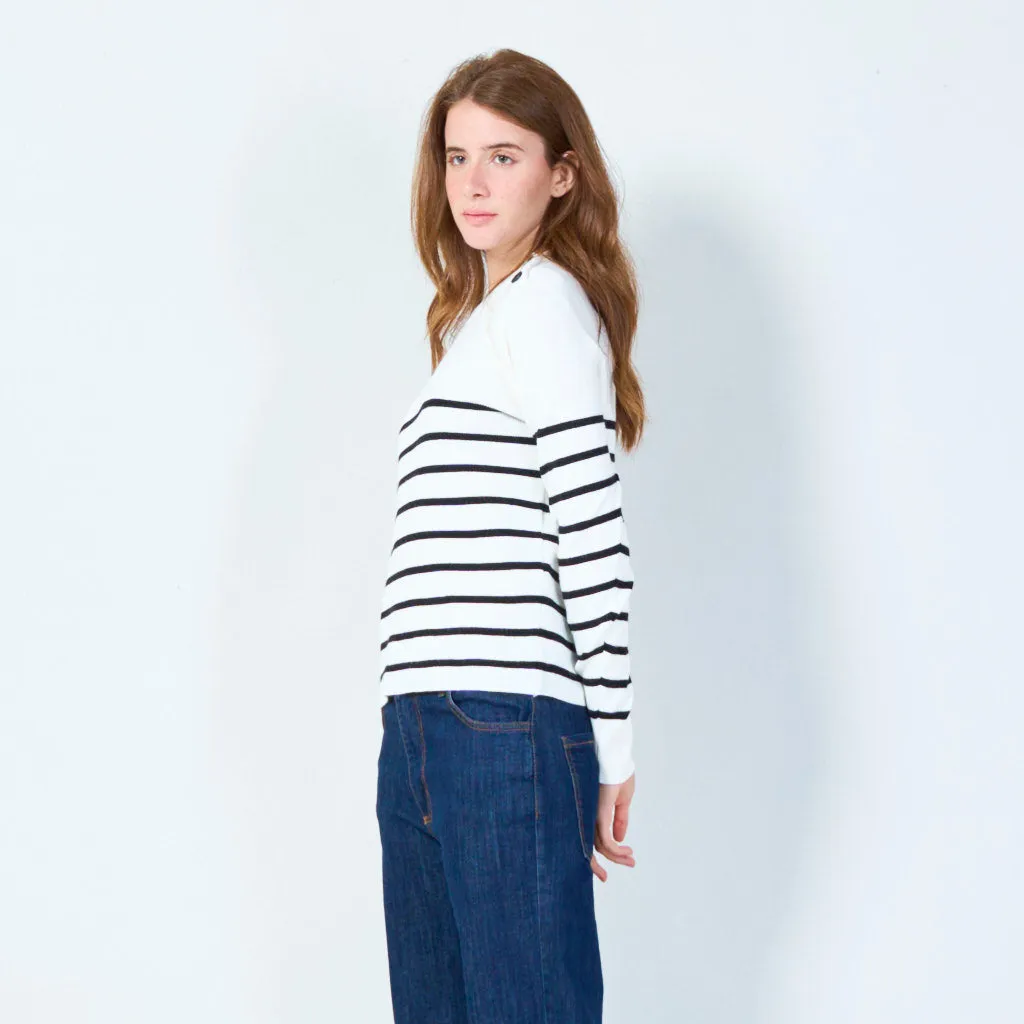 Striped crewneck sweater with button detail wholesale