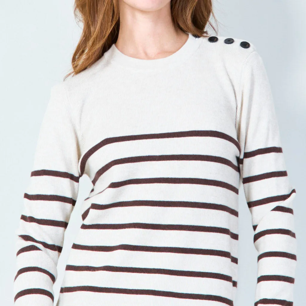 Striped crewneck sweater with button detail wholesale