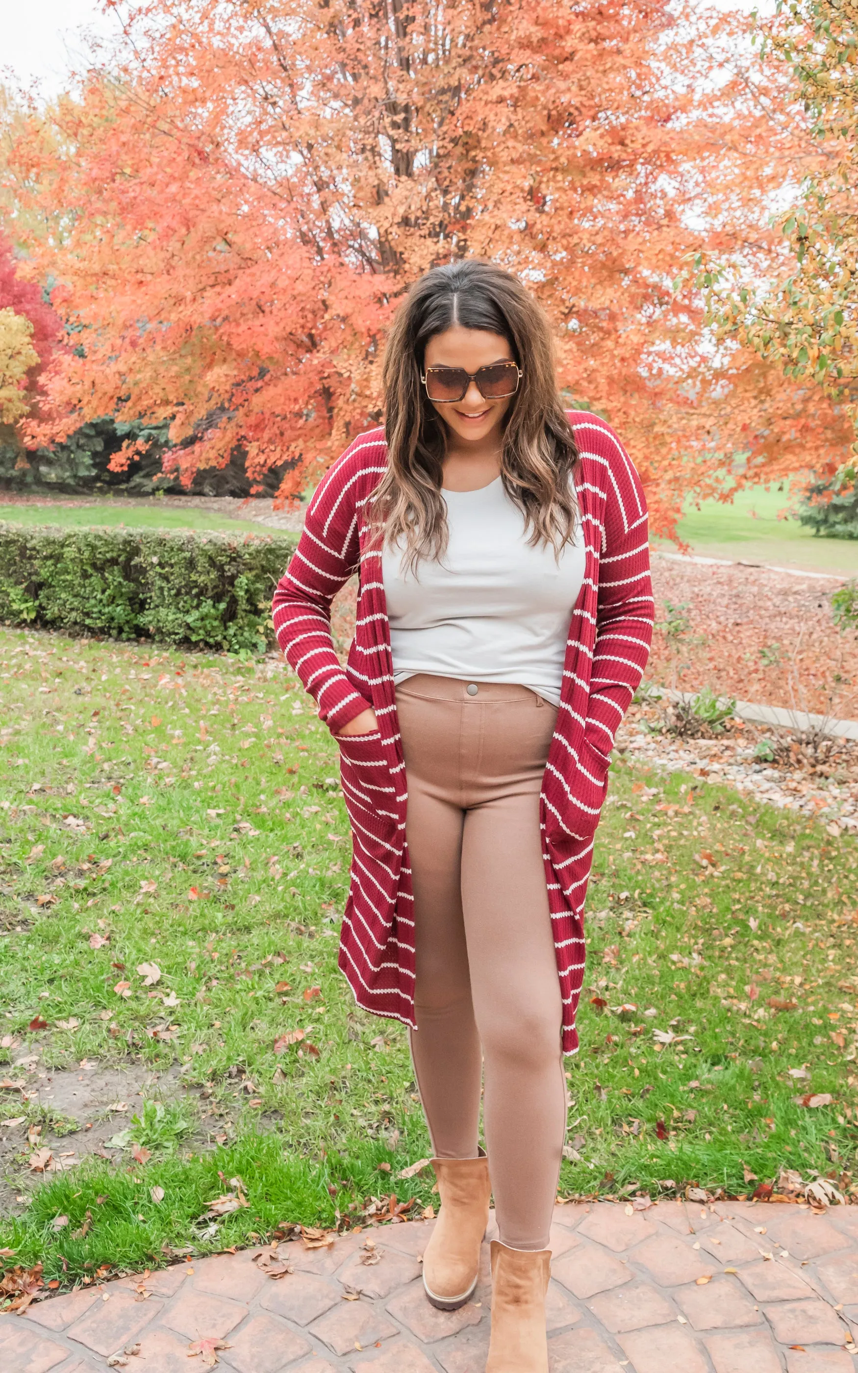 Striped Thermal Open Front Cardigan - Final Sale