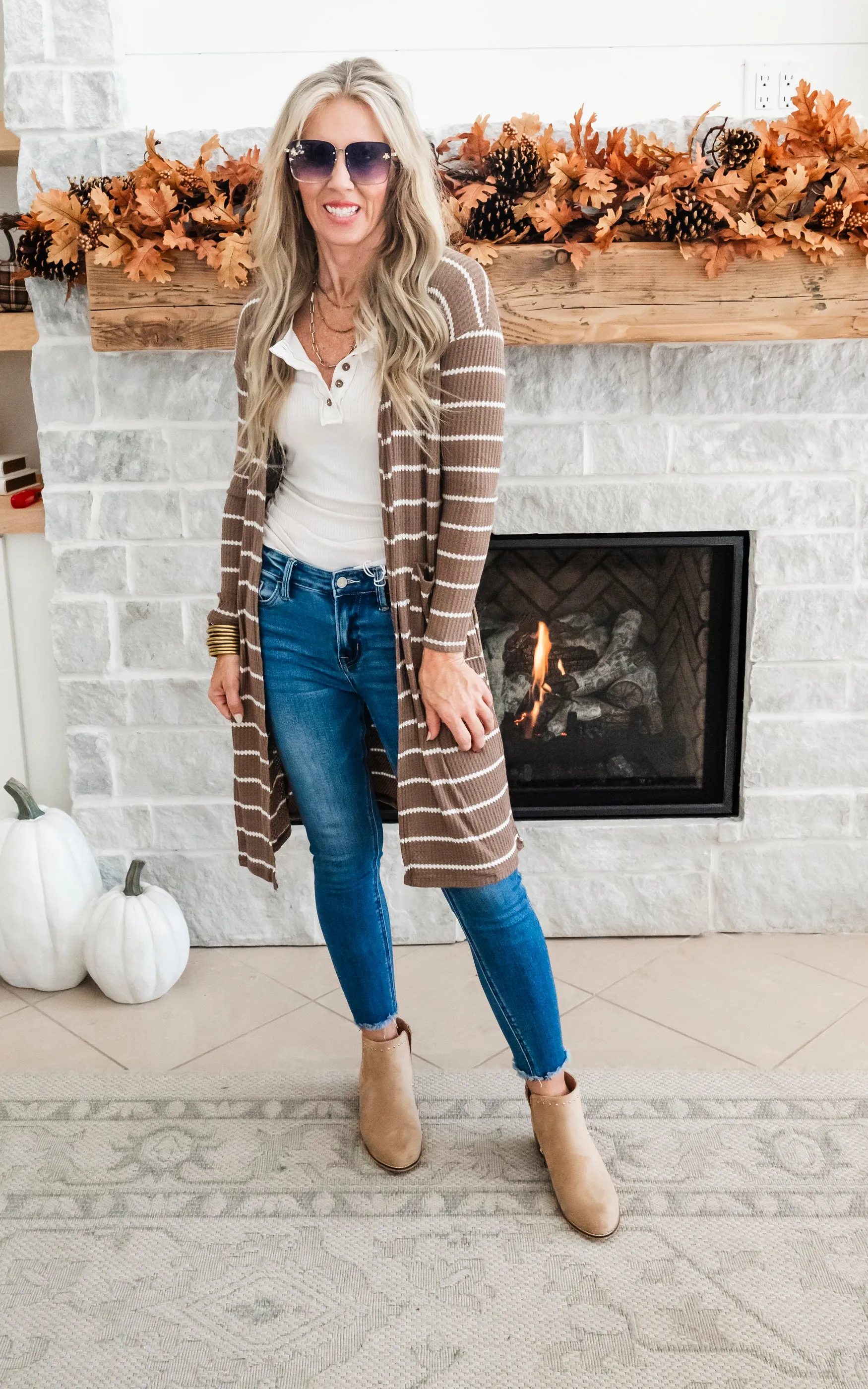 Striped Thermal Open Front Cardigan - Final Sale