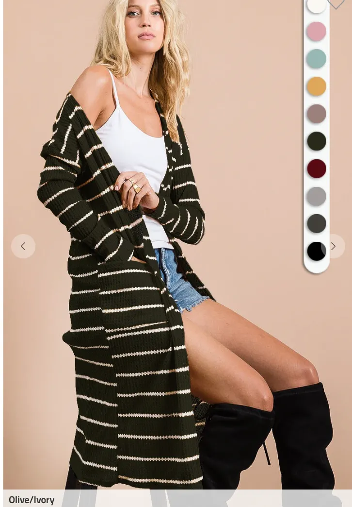 Striped Thermal Open Front Cardigan - Final Sale