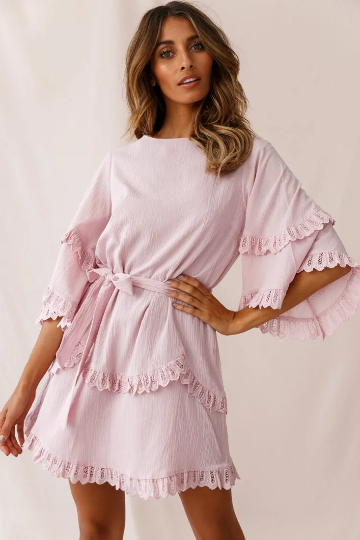 Talitha Waist Tie Lace Trim Dress Blush