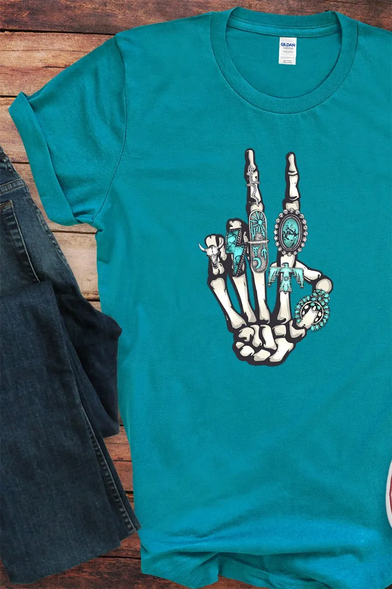 Turquoise Stacked Skeleton Short Sleeve Relaxed Fit T-Shirt