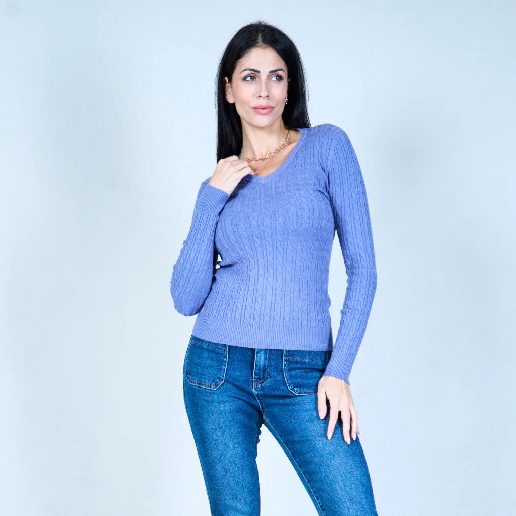 V-neck cable-knit sweater wholesale