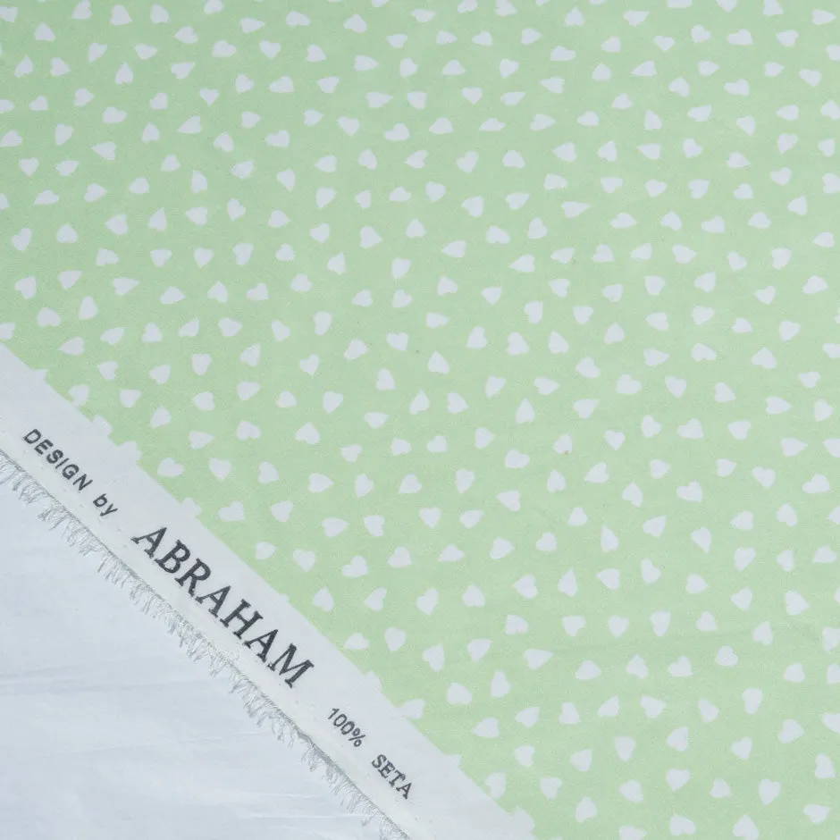 White Heart Printed Green Pure Silk Georgette